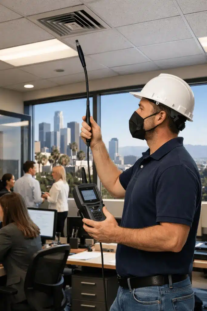 Air quality technician in office